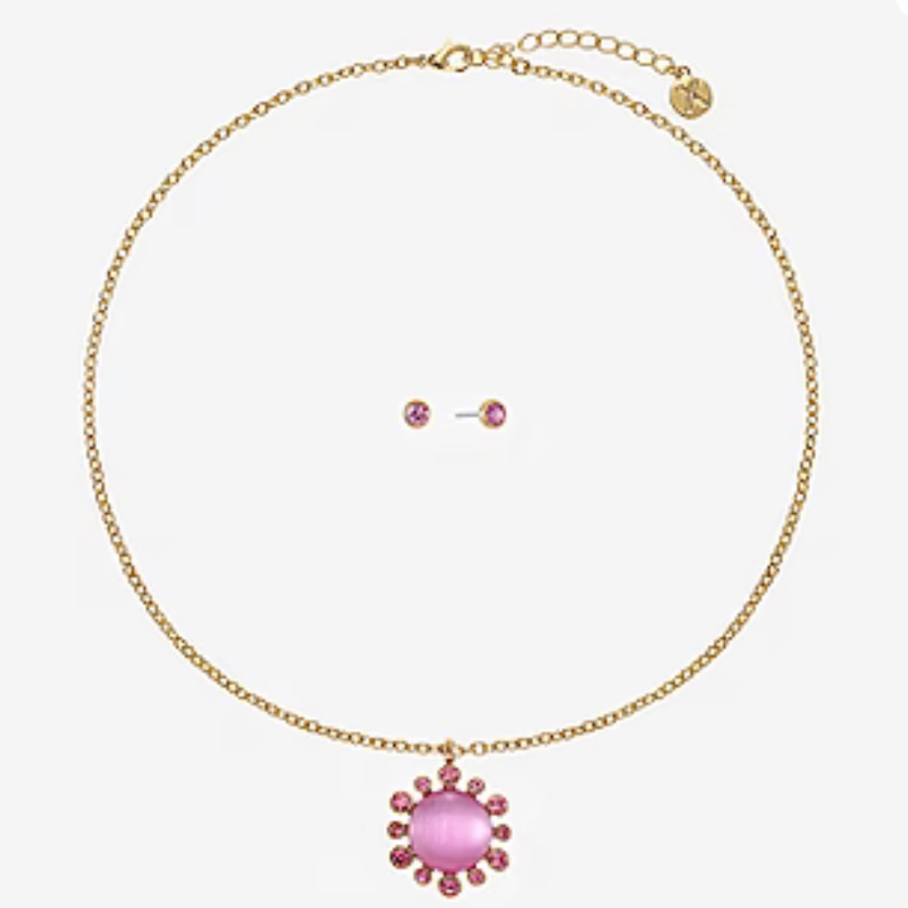 New Mix It Women’s Luxe Gold & Pink Necklace Earring Set